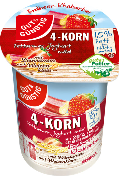 GUT&GÜNSTIG 4-Korn Fruchtjoghurt Erdbeer-Rhabarber 1,5% 250g