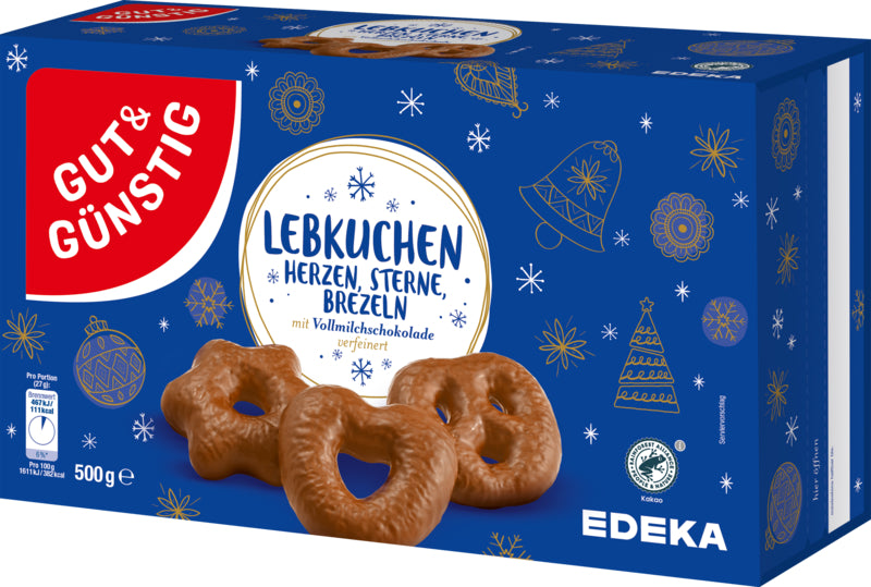 GUT&GÜNSTIG Lebkuchen Herzen Sterne Brezeln Vollmilch 500g