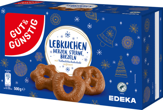 GUT&GÜNSTIG Lebkuchen Herzen Sterne Brezeln Vollmilch 500g