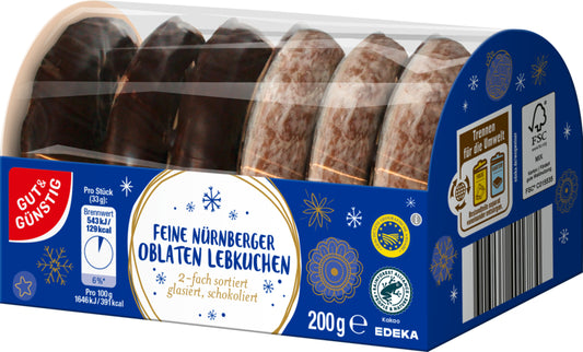 GUT&GÜNSTIG Oblatenlebkuchen Mischung Nürnberger Lebkuchen 2 Sorten 200g