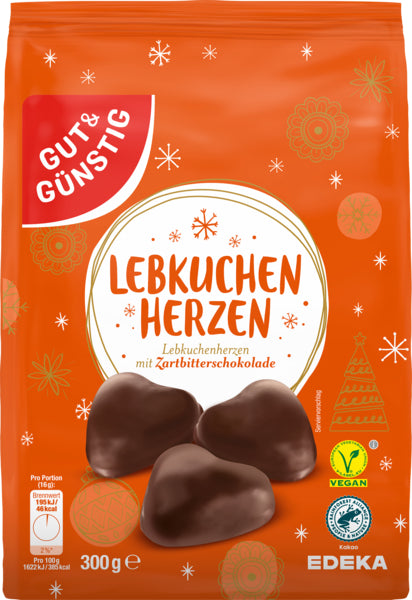 GUT&GÜNSTIG Lebkuchenherzen Zartbitter 300g