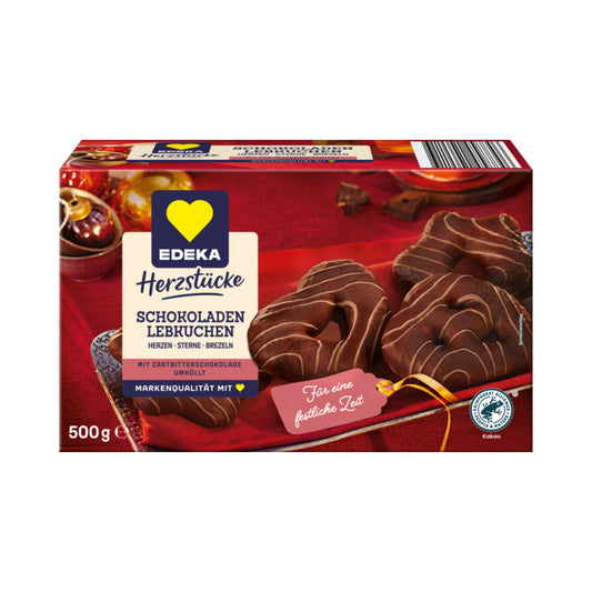 EDEKA Herzstücke Schokoladen Lebkuchen Herzen Sterne Brezel Zartbitter 500g