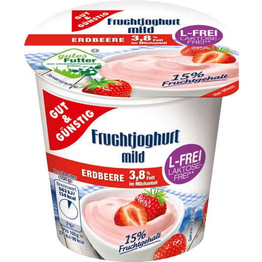 GUT&GÜNSTIG Fruchtjoghurt Erdbeer mild laktosefrei 3,8% 150g