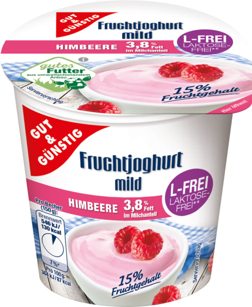 GUT&GÜNSTIG Fruchtjoghurt Himbeer mild laktosefrei 3,8% 150g