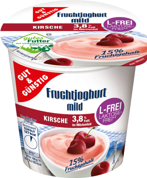 GUT&GÜNSTIG Fruchtjoghurt Kirsche mild laktosefrei 3,8% 150g