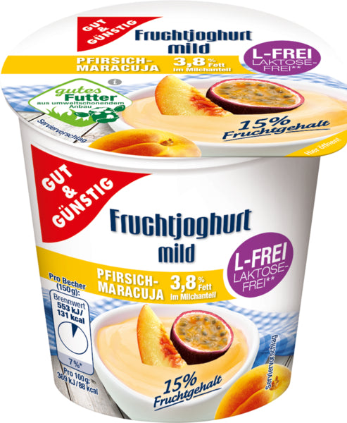 GUT&GÜNSTIG Fruchtjoghurt Pfirsich mild laktosefrei 3,8% 150g