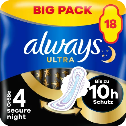 Always Secure Ultra Night mit Flügeln Damenbinden Bigpack 18ST foodpipe [Lebensmittel-Lieferservice Rostock]