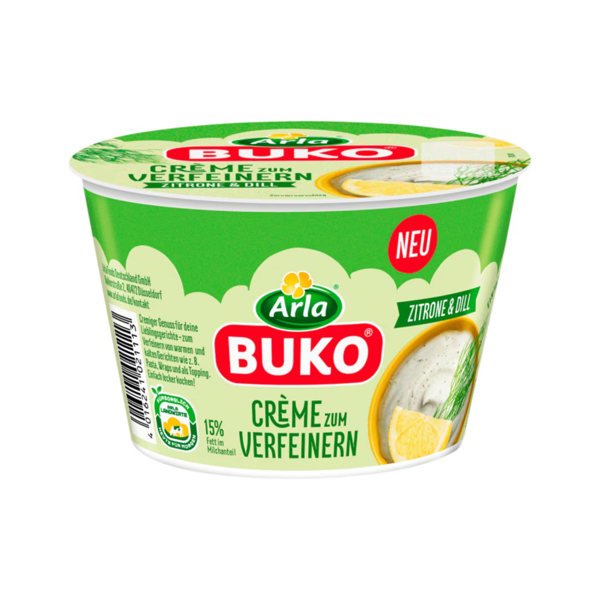 Arla Buko Creme zum verfeinern Zitrone&Dill 195g foodpipe [Lebensmittel-Lieferservice Rostock]