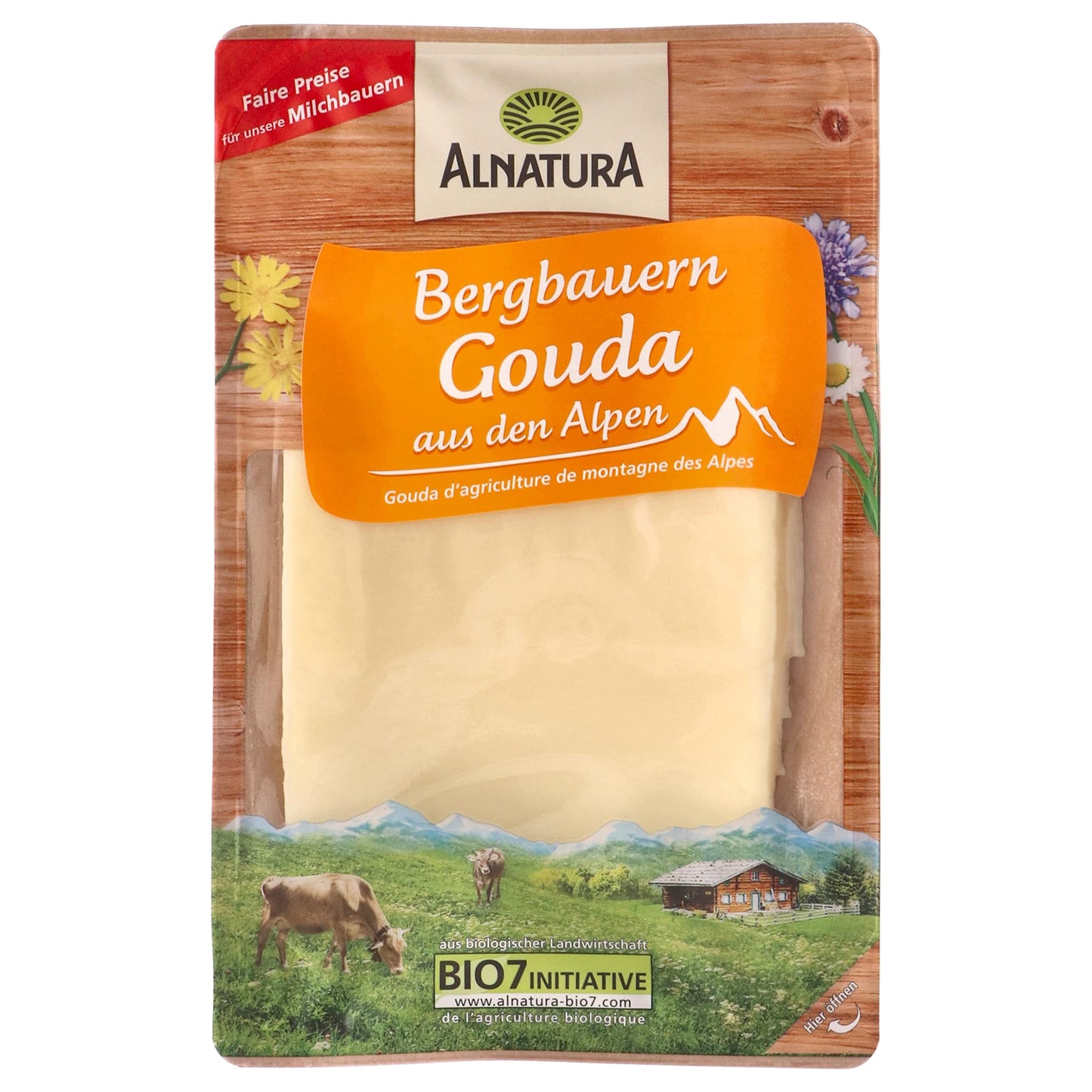 Bio Alnatura Gouda in Scheiben 45% Vollfettstufe 125g foodpipe [Lebensmittel-Lieferservice Rostock]