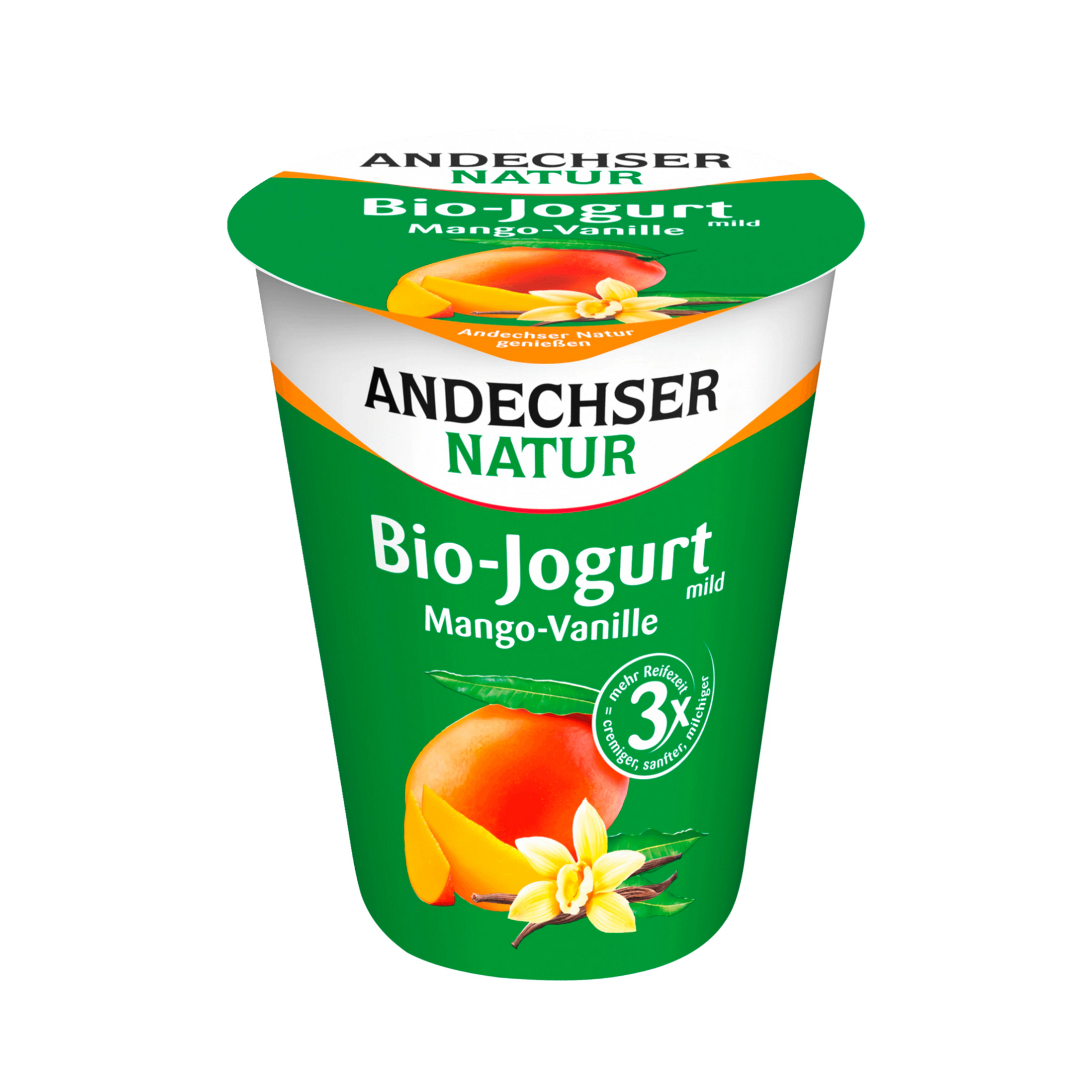 Bio Andechser Natur Joghurt mild Mango-Vanille 3,8% 400g foodpipe [Lebensmittel-Lieferservice Rostock]