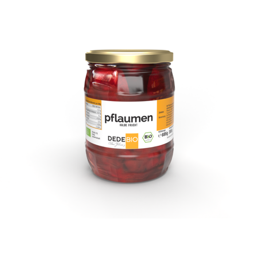 Bio Dedebio Pflaumen halbe Frucht 685g foodpipe [Lebensmittel-Lieferservice Rostock]