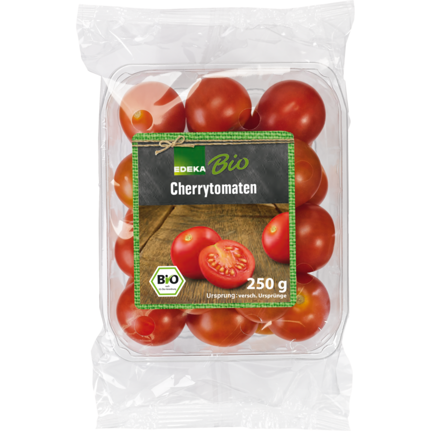 Bio EDEKA Cherrytomaten Spanien Klasse II 250g Kartonschale in Folie foodpipe [Lebensmittel-Lieferservice Rostock]