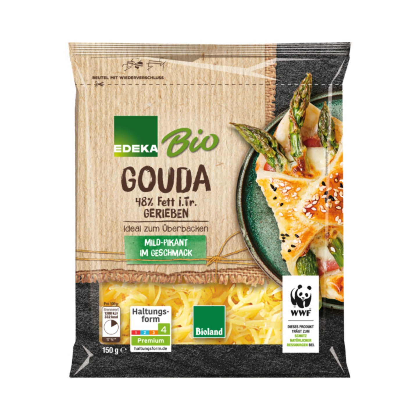 Bio EDEKA Gouda gerieben 48% 150g foodpipe [Lebensmittel-Lieferservice Rostock]