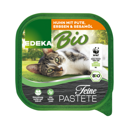 Bio EDEKA Katze Huhn&Pute mit Erbsen und Sesamöl 100g foodpipe [Lebensmittel-Lieferservice Rostock]