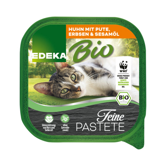 Bio EDEKA Katze Huhn&Pute mit Erbsen und Sesamöl 100g foodpipe [Lebensmittel-Lieferservice Rostock]