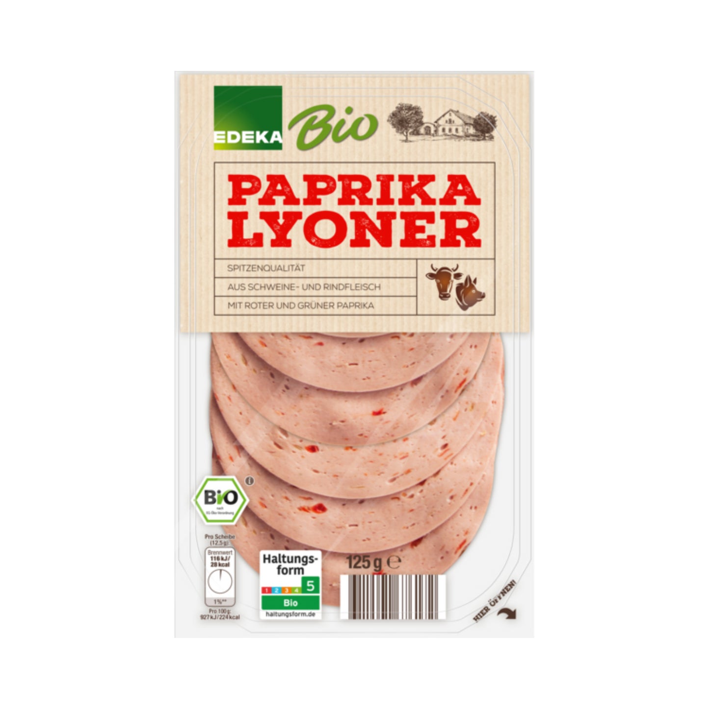 Bio EDEKA Lyoner mit Paprika 125g foodpipe [Lebensmittel-Lieferservice Rostock]