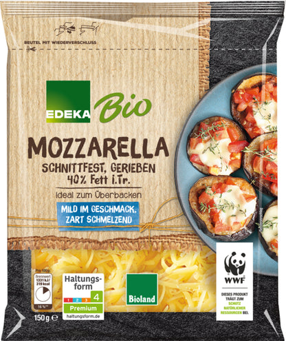Bio EDEKA Mozzarella gerieben 40% 150g foodpipe [Lebensmittel-Lieferservice Rostock]