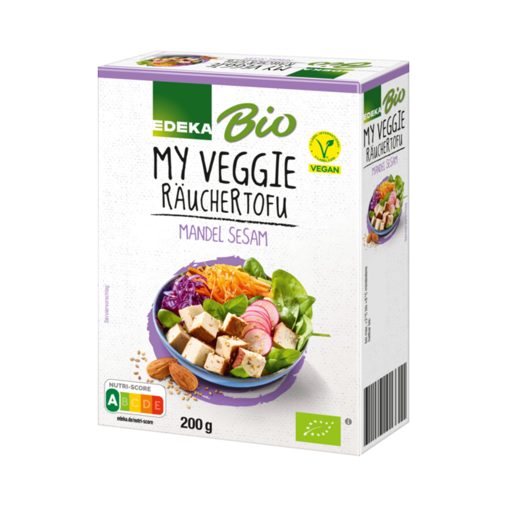 Bio EDEKA My Veggie Veganer Räucher Tofu Sesam Mandel 200g foodpipe [Lebensmittel-Lieferservice Rostock]