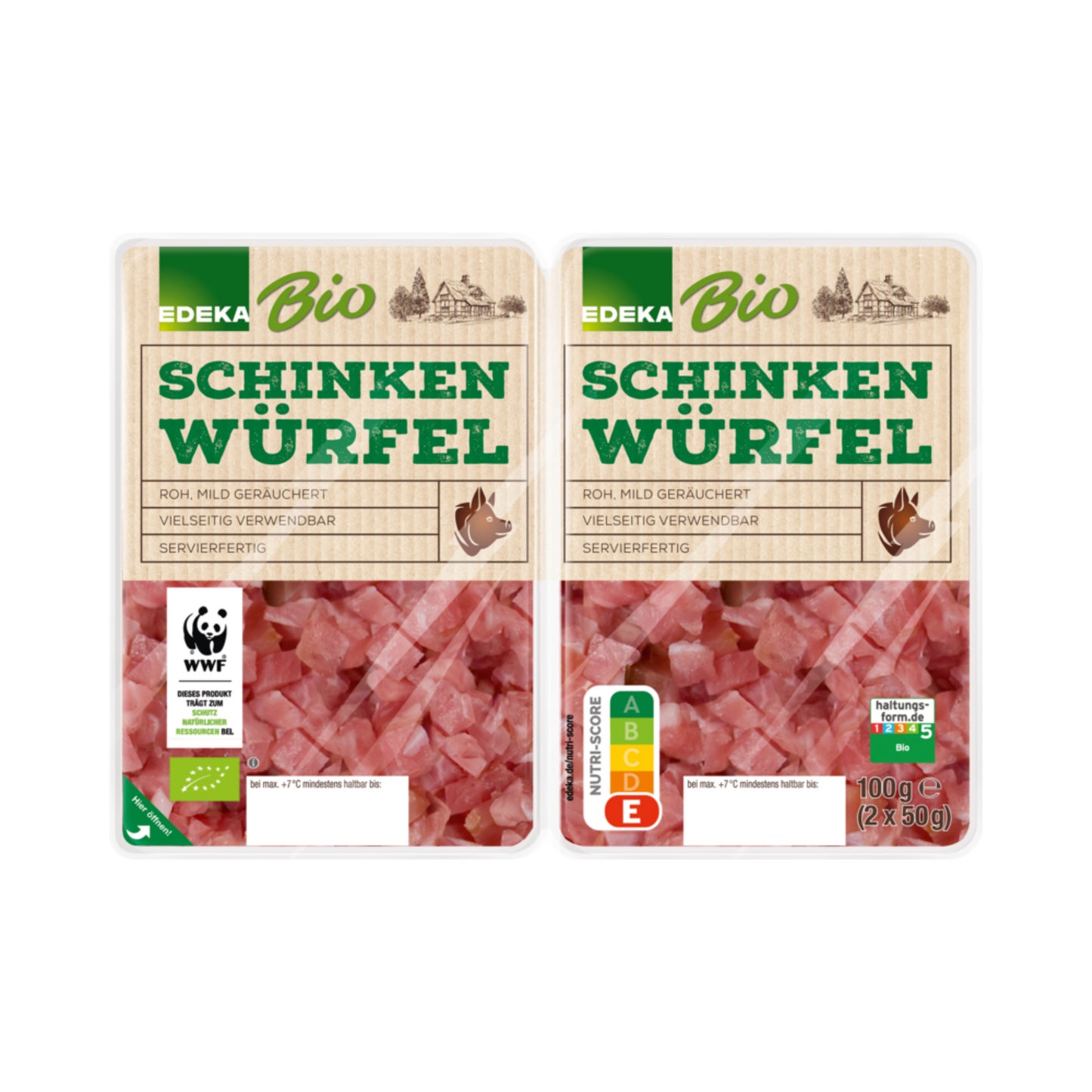 Bio EDEKA Schinkenwürfel roh, mild geräuchert 2x50g foodpipe [Lebensmittel-Lieferservice Rostock]