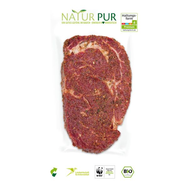 Bio Natur Pur Entrecote gewürzt Flat Skin 250g foodpipe [Lebensmittel-Lieferservice Rostock]