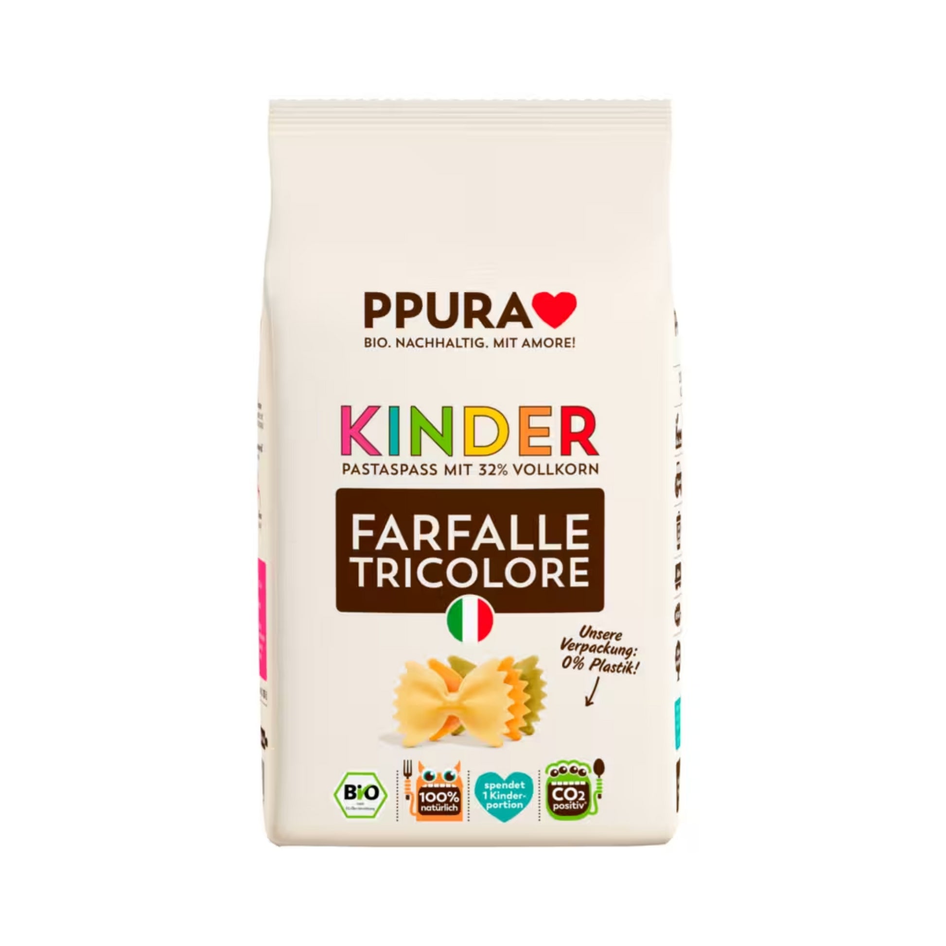 Bio Ppura Kinder Farfalle Tricolore 500g foodpipe [Lebensmittel-Lieferservice Rostock]