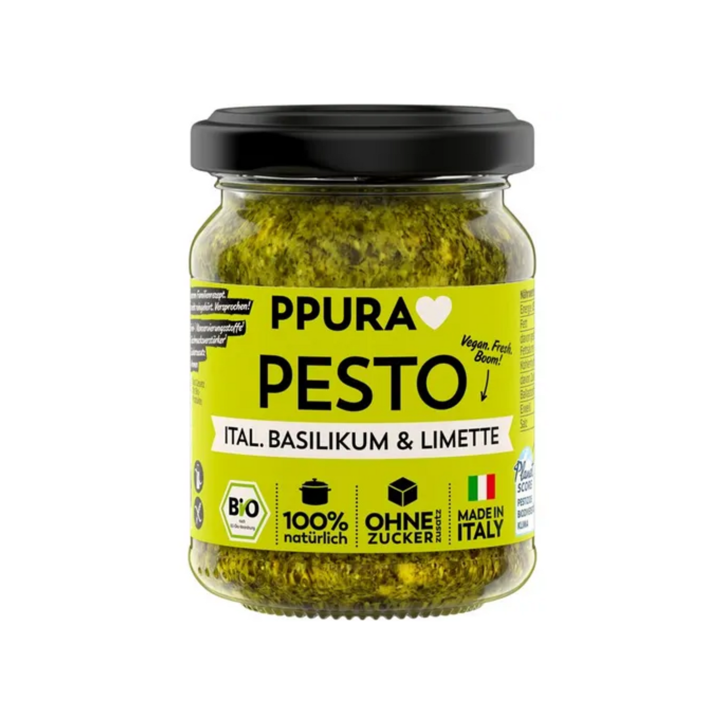 Bio Ppura Pesto Frisches Basilikum Limette Cashews 120g foodpipe [Lebensmittel-Lieferservice Rostock]