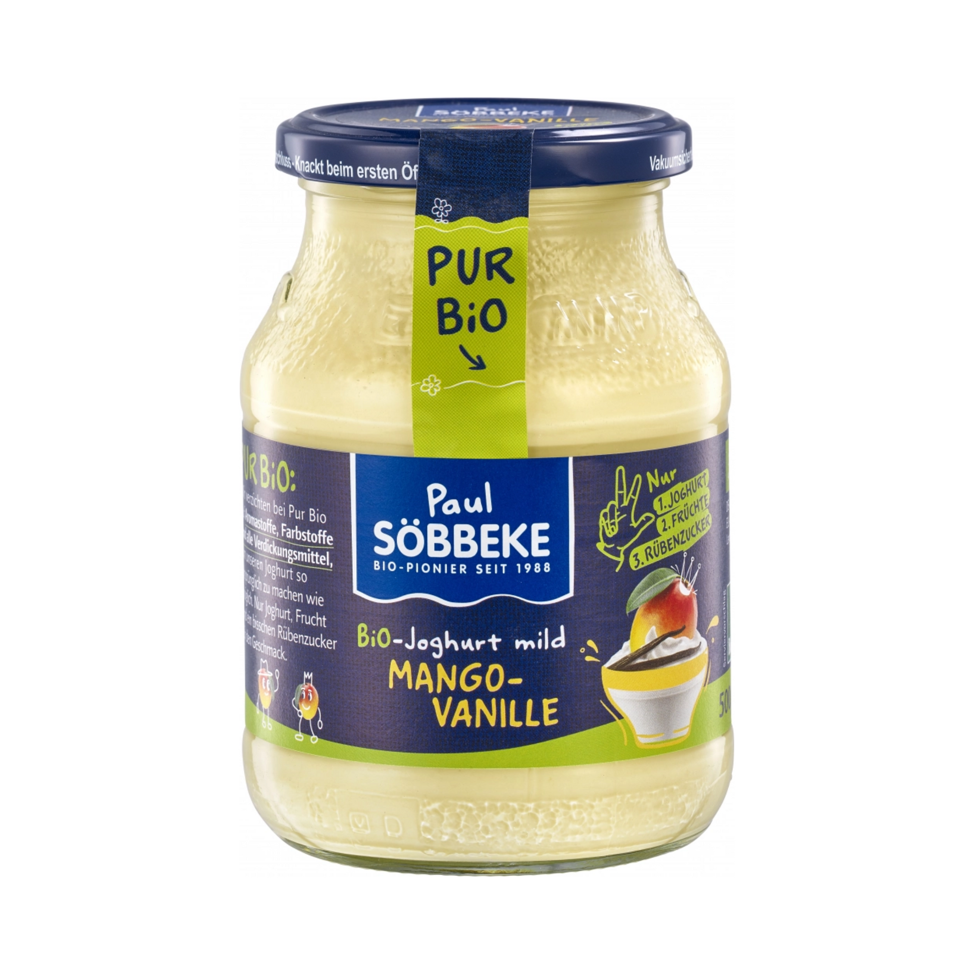 Bio Söbbeke Pur Bio Joghurt Mango-Vanille 3,8% 500g MW foodpipe [Lebensmittel-Lieferservice Rostock]