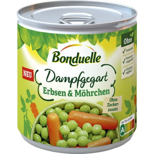 Bonduelle Erbsen mit Möhrchen dampfgegart 305g foodpipe [Lebensmittel-Lieferservice Rostock]