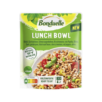 Bonduelle Lunch Bowl Dinkel+Gartenerbsen+Schwarzaugenbohnen+Kirschtomaten+rote Paprika+Oliven 250g foodpipe [Lebensmittel-Lieferservice Rostock]