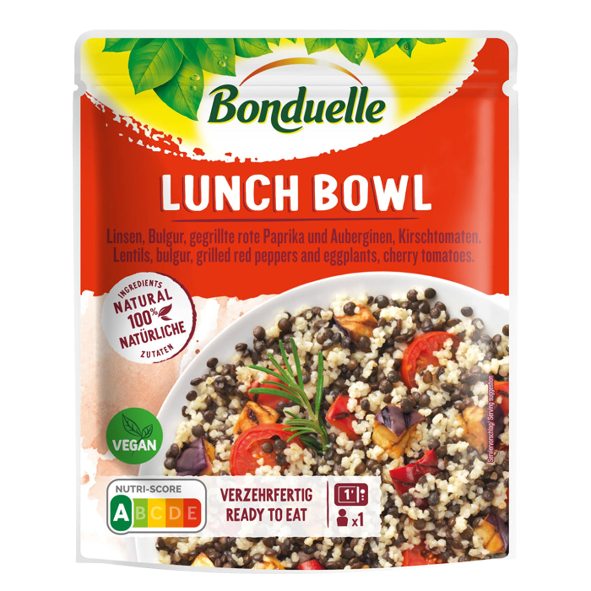 Bonduelle Lunch Bowl Linsen+Bulgur+gegrillte rote Paprika+Auberginen+Kirschtomaten 250g foodpipe [Lebensmittel-Lieferservice Rostock]
