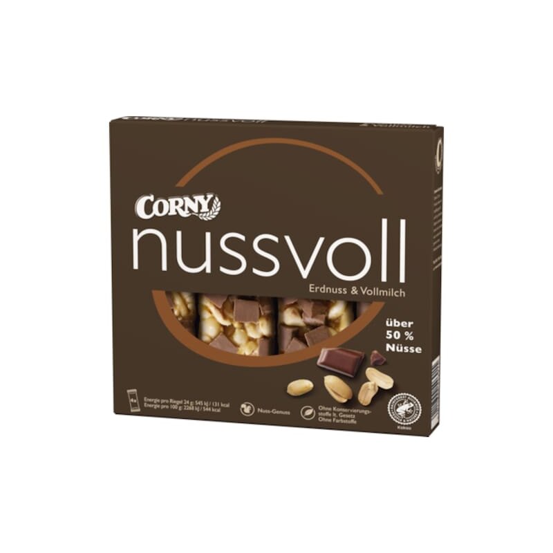 Corny nussvoll Erdnuss & Vollmilch 4ST 96g foodpipe [Lebensmittel-Lieferservice Rostock]