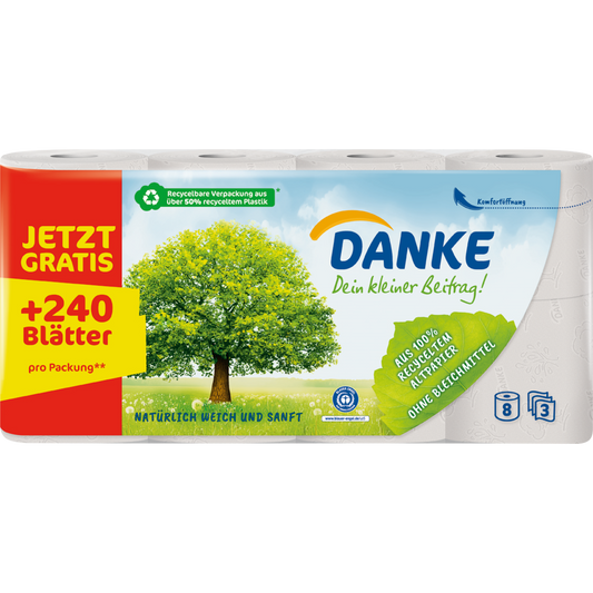 Danke Toilettenpapier 3-lagig 8x150BL foodpipe [Lebensmittel-Lieferservice Rostock]