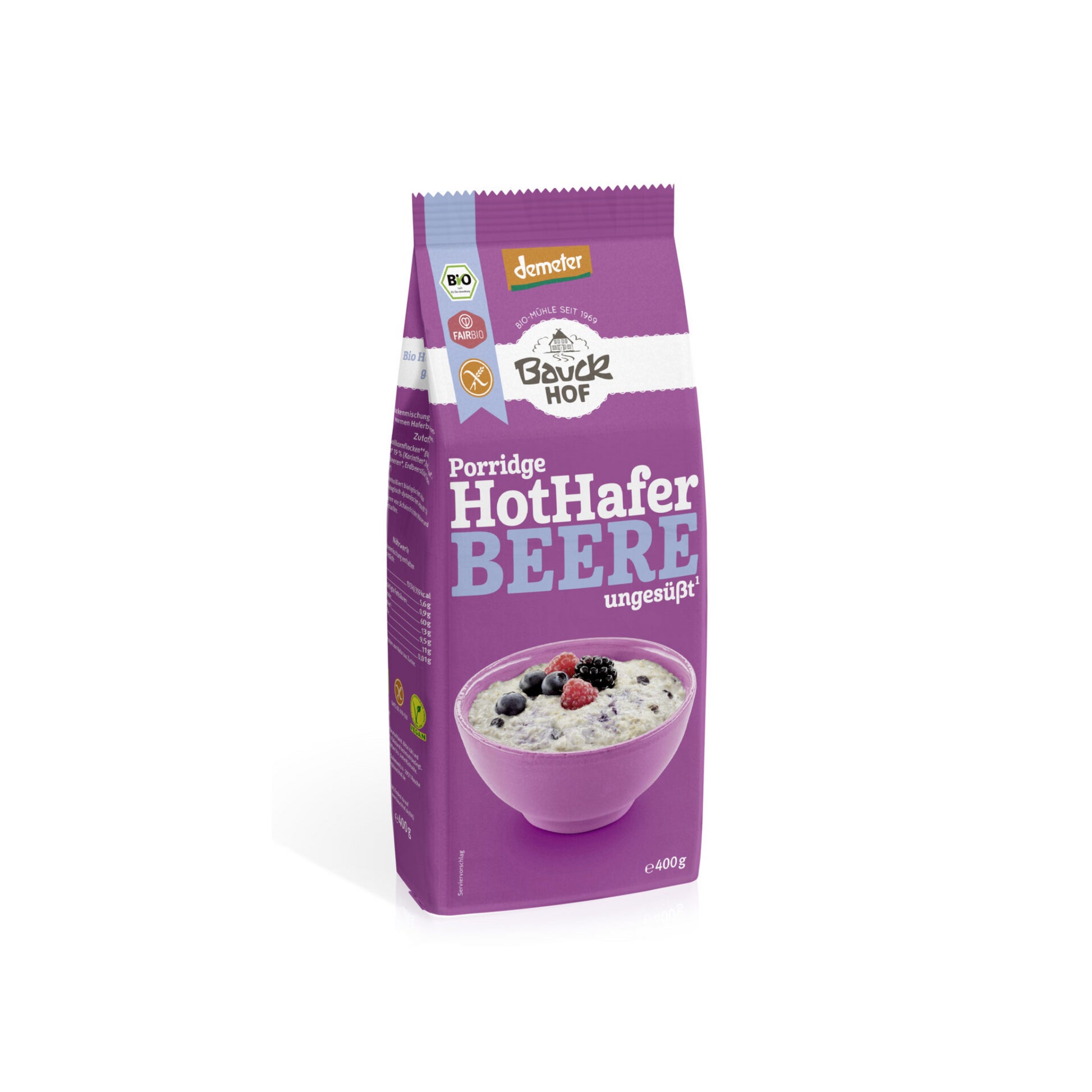 Demeter Bauckhof Hot Haferbrei Beere Glutenfrei 400g foodpipe [Lebensmittel-Lieferservice Rostock]