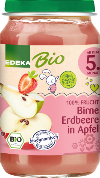 Demeter EDEKA Birne Erdbeere in Apfel nach dem 4.Monat 190g foodpipe [Lebensmittel-Lieferservice Rostock]