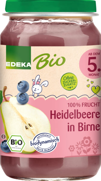Demeter EDEKA Heidelbeere in Birne ab dem 5.Monat 190g foodpipe [Lebensmittel-Lieferservice Rostock]