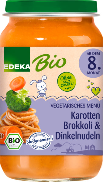 Demeter EDEKA Karotten Brokkoli und Dinkelnudeln ab dem 8.Monat 220g foodpipe [Lebensmittel-Lieferservice Rostock]