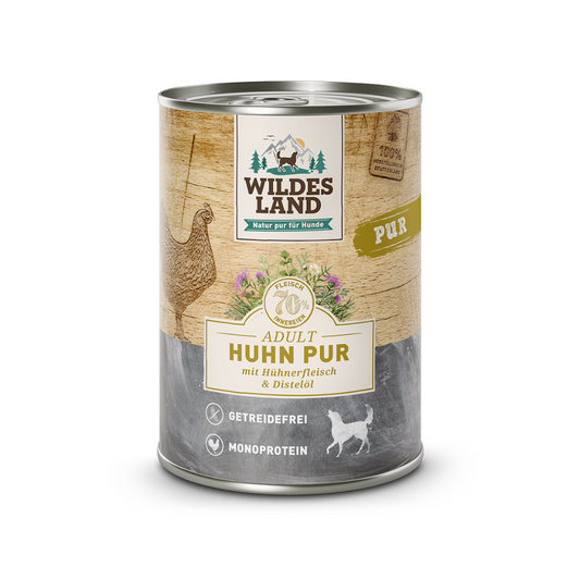 Wildes Land Hund Nassfutter Huhn Pur mit Distelöl 400g