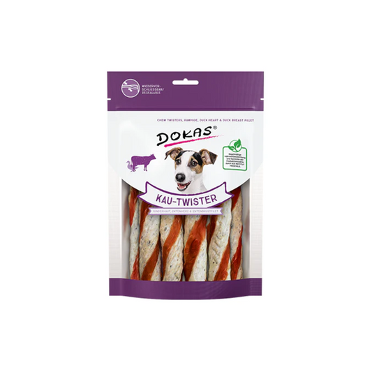 Dokas Kau-Twister Rinderhaut&Entenherz&Entenbrustfilet 200g foodpipe [Lebensmittel-Lieferservice Rostock]