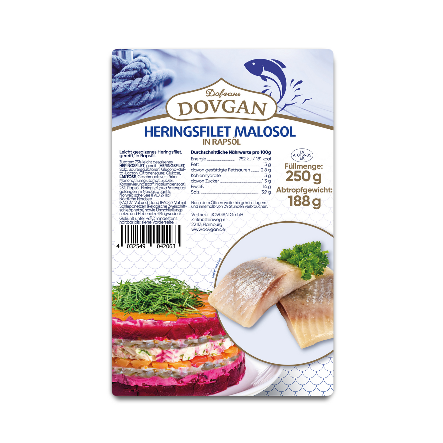 Dovgan Heringsfilets Malosol in Öl klassik 250g foodpipe Rostock [Lebensmittel-Lieferservice Rostock]