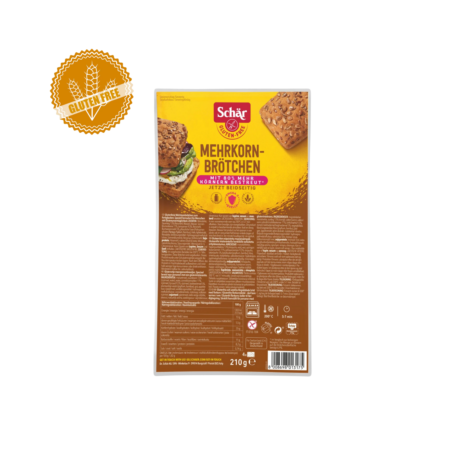 Dr.Schär Mehrkornbrötchen 4ST 210g foodpipe [Lebensmittel-Lieferservice Rostock]