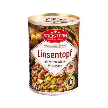Dreistern Linseneintopf mit Wiener Würstchen 400g foodpipe [Lebensmittel-Lieferservice Rostock]