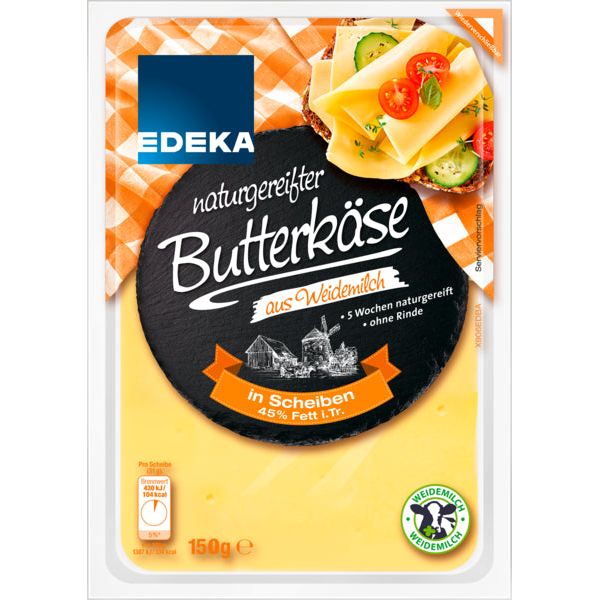 EDEKA Butterkäse Scheiben 45% 150g foodpipe [Lebensmittel-Lieferservice Rostock]