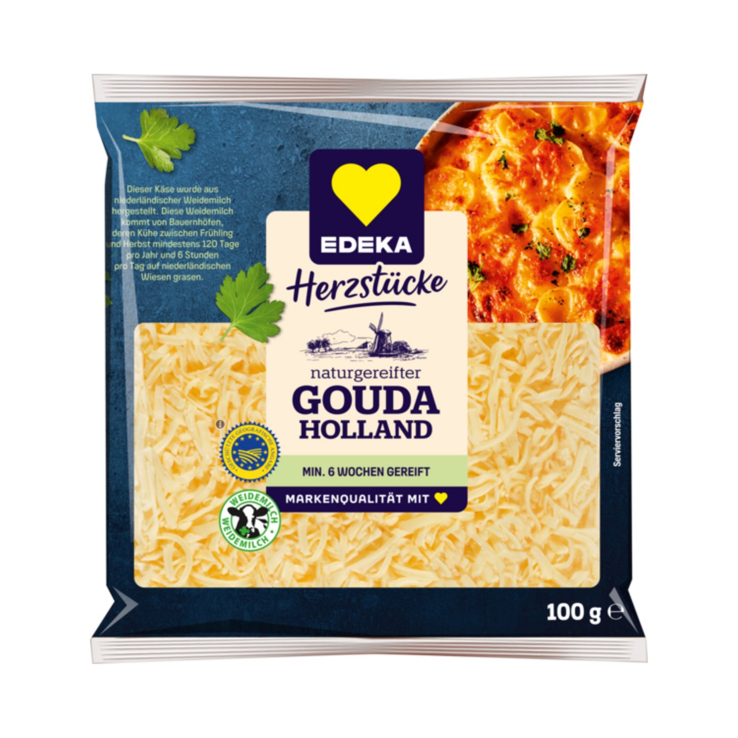 EDEKA Gouda gerieben mild-würzig 48% 100g foodpipe [Lebensmittel-Lieferservice Rostock]