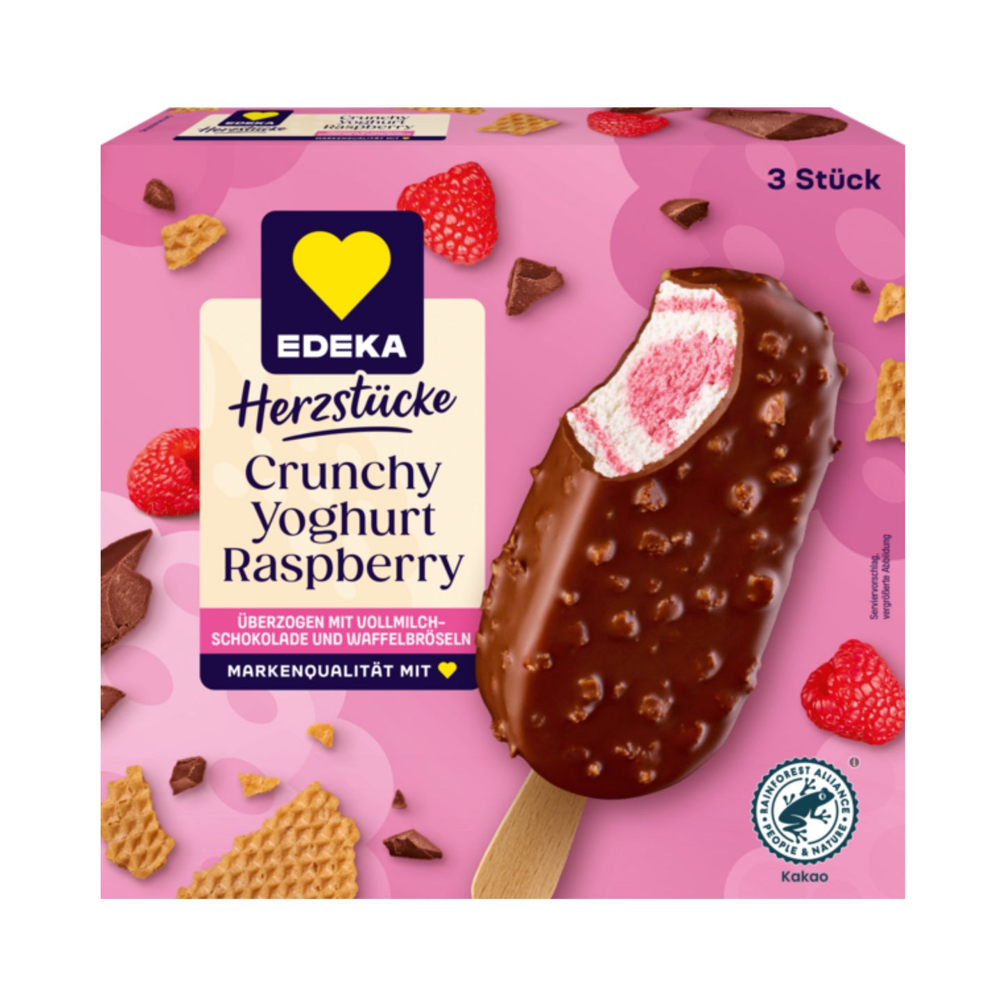 EDEKA Herzstücke Crunchy Yoghurt Raspberry Stieleis 3x90ml foodpipe Rostock [Lebensmittel-Lieferservice Rostock]