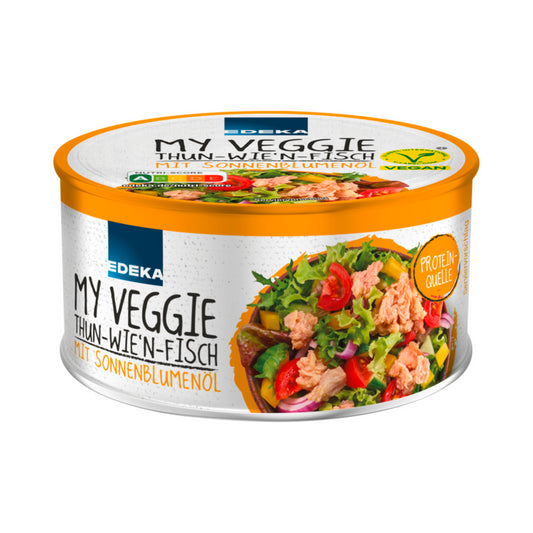 EDEKA My Veggie Vegan Thun-wie'n-Fisch mit Sonnenblumenöl 150g foodpipe [Lebensmittel-Lieferservice Rostock]