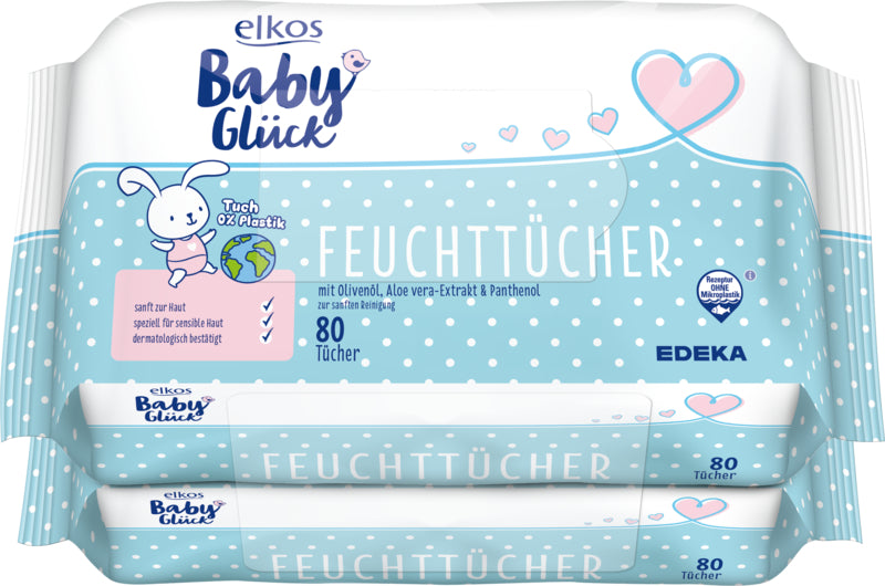 EDEKA elkos Baby Glück Babytücher Comfort 2x80ST foodpipe [Lebensmittel-Lieferservice Rostock]
