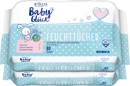 EDEKA elkos Baby Glück Babytücher Comfort 2x80ST foodpipe [Lebensmittel-Lieferservice Rostock]