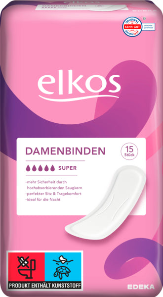 EDEKA elkos Damenbinden Super 15ST foodpipe [Lebensmittel-Lieferservice Rostock]