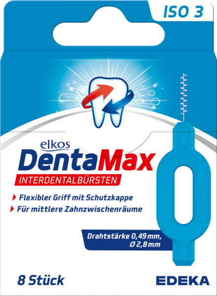 EDEKA elkos DentaMax Interdentalbürsten ISO3 blau 8ST foodpipe [Lebensmittel-Lieferservice Rostock]