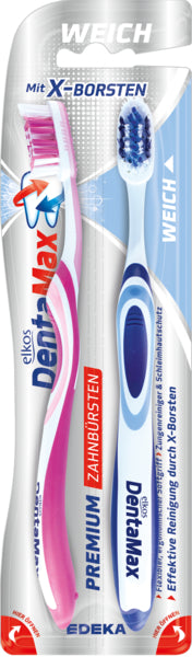 EDEKA elkos DentaMax Premium Zahnbürste weich 2ST foodpipe [Lebensmittel-Lieferservice Rostock]